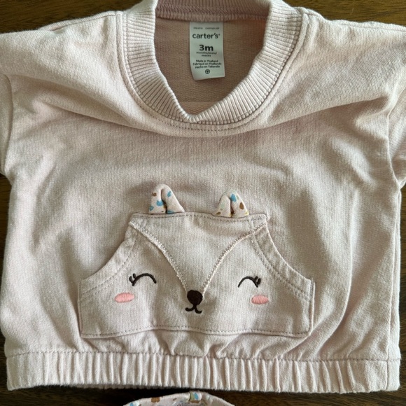 Carter’s Sweatshirt and Leggings Set Pink Animal Fox Face Baby Girl size 3M - Picture 5 of 6